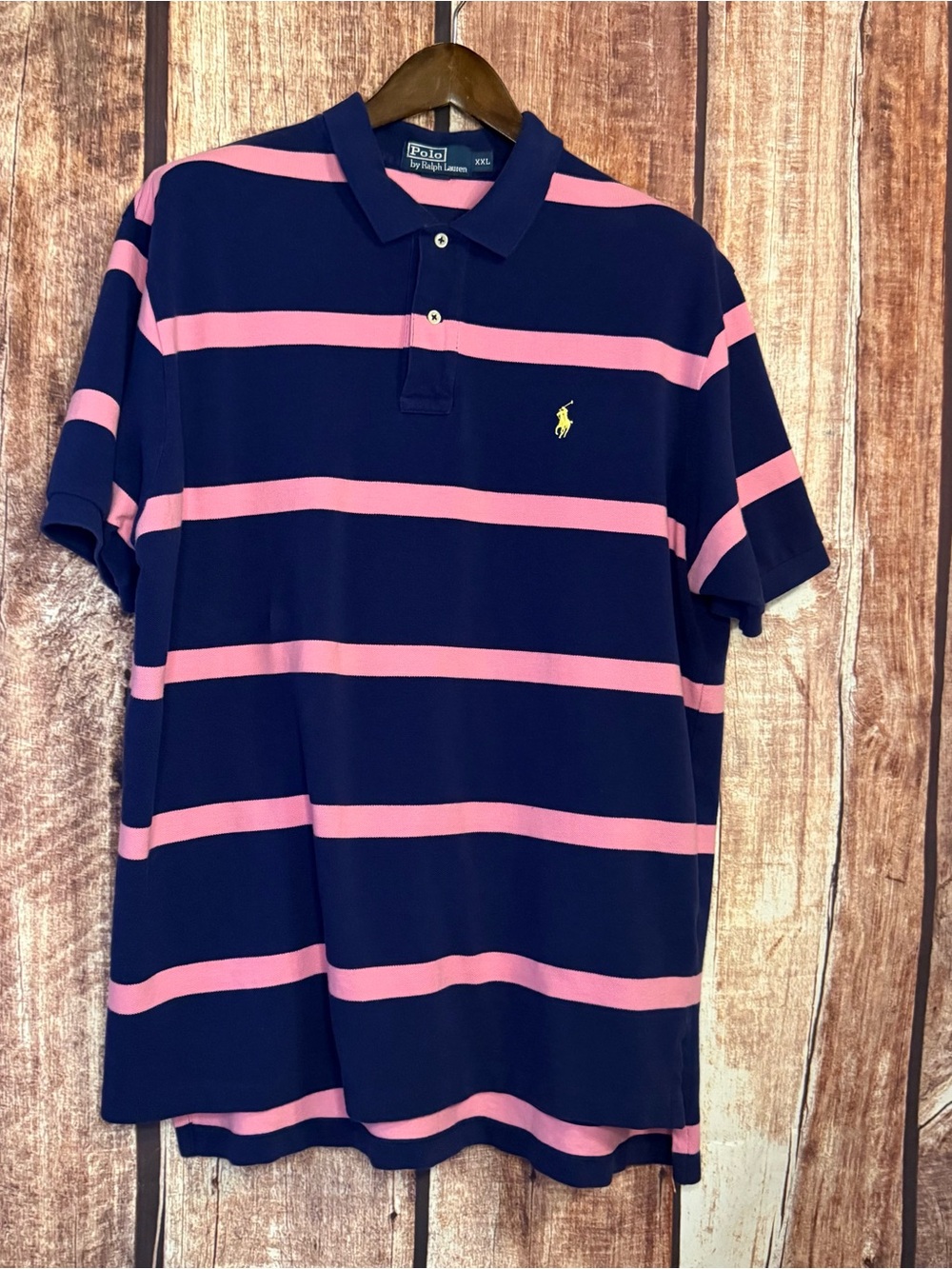 Polo by Ralph Lauren Navy and Pink Striped Polo Shirt